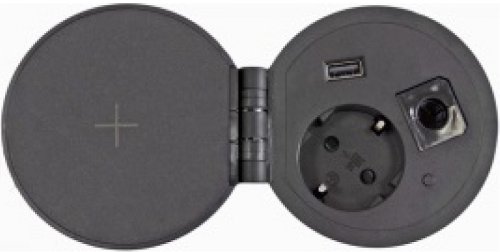 Розетка встраеваемая Mebax 51 1-м.+беспроводная зарядка+2xUSB Ø80мм черный фото Розетка встраеваемая Mebax 51 1-м.+беспроводная зарядка+2xUSB Ø80мм черный картинка